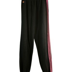 Aviator Nation Black Joggers with Pink Stripe